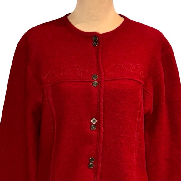 Vintage 80s Pendleton Virgin Wool Cardigan Sz M Burgundy Red Cottage Whimsical - Picture 2 of 14